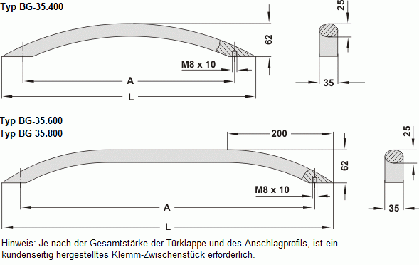Leschhorn BG-35.600.11   Bogengriff, Oval-Profilaluminium Glaskugelgestrahlt, A 600, natur eloxiert - Leschhorn BG Bogengriffe aus Oval-Profilaluminium