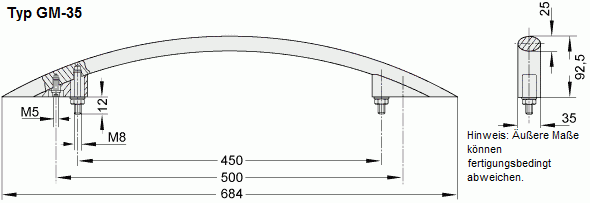 Leschhorn GM-35.T450.11   gebogene Maschinengriffe A 450,  Schenkel schwarz / Steg natur Griff aus Einzelelementen, komplett montiert - Zeichnung GM-35 gebogene Maschinengriffe