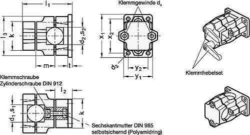 Ganter 141-B20-B20-2-BL KREUZFLANSCH KLEMMVERBINDER - GN 141 Kreuzflansch Klemmverbinder - mehrteilig-Skizze