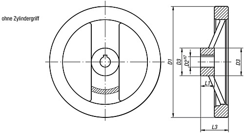 Norelem 06277-0080X10 2 SPEICHENHANDRAD ALU, O.GR.O.NUT, D1=80, D2=10 - Norelem 06277-OG 2 Speichenhandraeder aus Aluminium - gerader Radkranz - ohne Zylindergriff