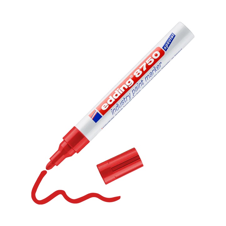 edding 4-8750002 edding® Lackmarker, Strichbreite 2-4 mm, wasserfest, Rundspitze, gelb - edding 8750 Industrie Lackmarker - Rundspitze 2-4 mm - rot