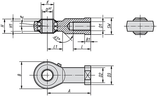 Norelem 27626-16 GELENKKOPF M. KUGELLAGERUNG RECHTS, D=16H7 - Norelem 27626 Gelenkkoepfe mit Kugellagerung Innengewinde