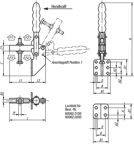Kipp K0062.0100 SCHNELLSPANNER VERTIKAL, MIT WINKELFUSS, P=100 daN - KIPP K0062 Schnellspanner vertikal mit Winkelfuss