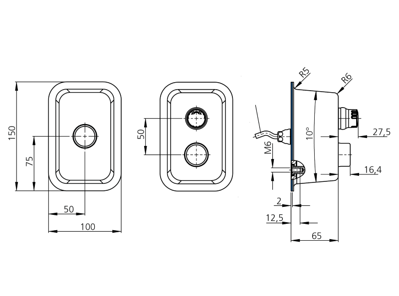 Leschhorn TG5.HD-01.150.46 Hygenic Design Tastergehäuse Edelstahl, A 92 mm, 1 Drucktaster (Schließer, LED grün) 24V AC/DC, - LE TG5 Hygenic Design Tastergehaeuse - Edelstahl 1-4404 - Massblatt