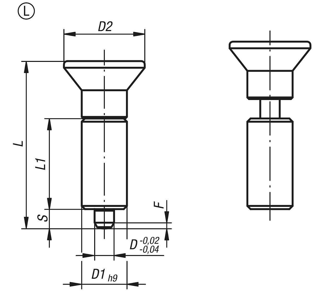 Kipp K0346.01308 ARRETIERBOLZEN GR.3 FORM L    EDELSTAHL, ARRETIERSTIFT GEH R - K0346-L Arretierbolzen ohne Bund Form L - Massblatt