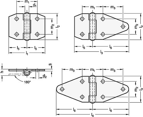 Ganter 1364-NI-105-50-B-BL Edelstahl Blechscharniere, spitzgeschnitten - GN 1364 Edelstahl Blechscharniere - spitzgeschnitten-Abbildung