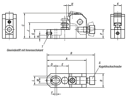 Norelem 04485-02508 NIEDERZUGSPANNER MIT AUFLAGEBOLZEN, FÜR M8 - Norelem 04485 Niederzugspanner mit Auflagebolzen