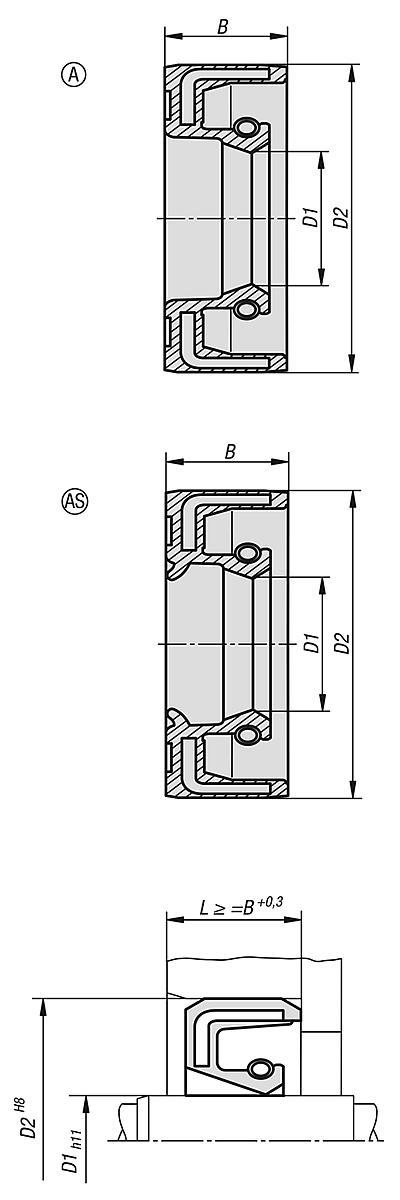 Norelem 23915-11102607  WELLENDICHTRING RADIAL 10X26 B=7, FORM:A NITRILKAUTSCHUK - NLM 23915 Wellendichtringe radial DIN 3760 - Massblatt