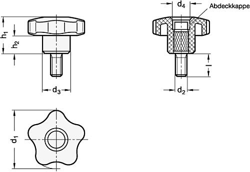 Ganter 5337.7-25-M5-10 Sterngriffschrauben, Kunststoff, Schraube Edelstahl - GN 5337-7 Sterngriffschrauben - Kunststoff - Schraube Edelstahl-Skizze