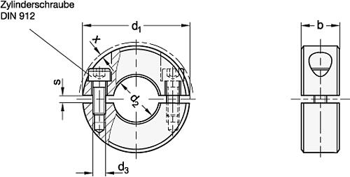 Leschhorn 707.2-110-B80-ST, STELLRING GETEILT - GN 707-2 Geteilte Stellringe - Stahl Aluminium-Skizze
