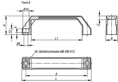 Kipp K0191.1120081 BÜGELGRIFF FORM A, A=120, SCHWARZ - KIPP K0191-A Buegelgriffe - Form A