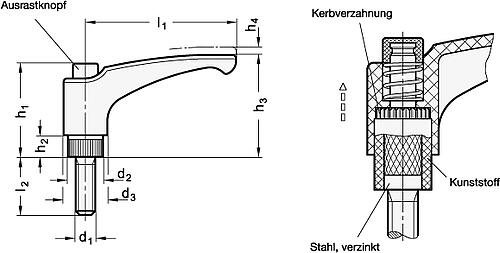 Ganter 603-108-M12-30-DBL Verstellbare Klemmhebel, Kunststoff, Schraube Stahl - GN 603 Verstellbare Klemmhebel - Kunststoff - Schraube Stahl-Skizze