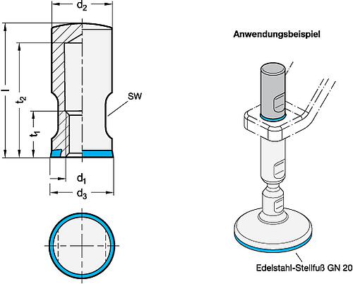 Ganter 20.1-M12-56-E Edelstahl Abdeckhülsen, Hygienic Design - GN 20-1 Edelstahl Abdeckhuelsen - Hygienic Design-Abbildung