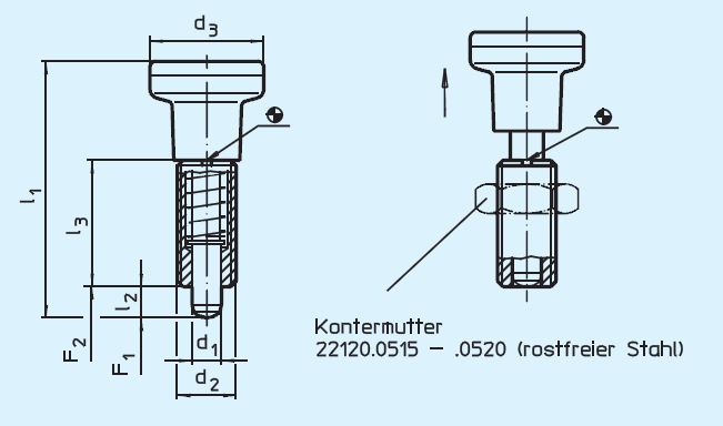 Halder 22120.0485 Rastbolzen mit Sechskantbund Ø 5, rostfreier Stahl - EH 22120 Rastbolzen mit Sechskantbund - rostfreier Stahl