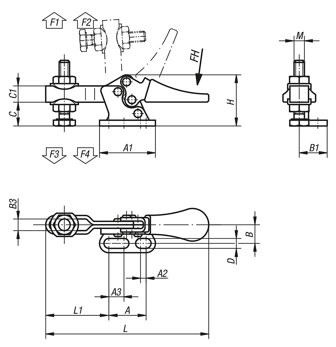 Kipp K0071.0050 MINISCHNELLSPANNER HORIZONTAL, MIT WAAGRECHTEM FUSS LINKS, P - K0071 Minischnellspanner horizontal-waagrechtem Fuss links-verstellbarer Andruckspindel-Massblatt