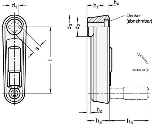 Ganter 472.3-100-B12-SR Umleggriff Handkurbeln, Aluminium, Umlegmechanik Stahl - GN 472-3 Umleggriff Handkurbeln - Aluminium - Umlegmechanik Stahl-Skizze