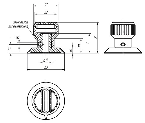 Norelem 06105-105 NOVO.GRIP STELLKNOPF GR.1  D=5H7, DECKEL SCHWARZGRAU - Norelem 06105 Stellknoepfe