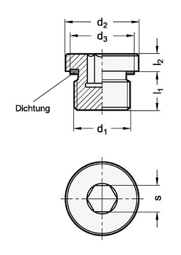 Ganter 749-G1/8-B VERSCHLUSSSCHRAUBE, VITON DICHTUNG - GN 749 Verschlussschrauben - Stahl-Skizze
