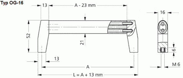 Leschhorn OG-16.200.S14   ovale Griffe  A 200,  Rohr Ø 21 mm  Schenkel schwarz / Steg schwarz Griff aus Einzelelementen, komplett montiert - Leschhorn OG ovale Griffserie - Zeichnung Typ OG-16