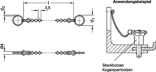 Ganter 111.5-500-14 Edelstahl Kugelketten - GN 111-5 Edelstahl Kugelketten-Skizze