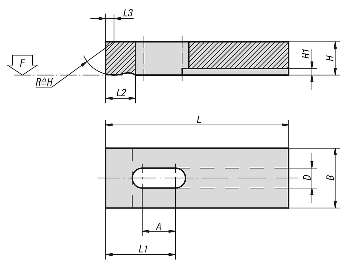 Kipp K0001.05 VERSCHIEBBARES SPANNEISEN, L=32,  B=12, H=8 - K0001 Verschiebbare Spanneisen - Massblatt