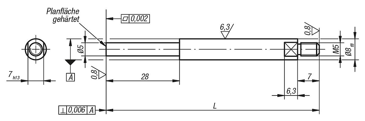 Norelem 33024-08100 TASTBOLZEN MIT, REDUZIERTER PLANFLÄCHE L=100 - NLM 33024 Tastbolzen mit reduzierter Planflaeche - Massblatt