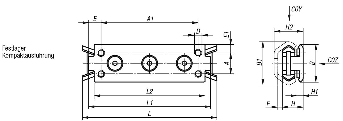 Norelem 21320-120080 ROLLENFÜHRUNGSWAGEN, FESTLAGER IN KOMPAKTAUSFÜHRUNG - LE 21320 Festlager Kompaktausfuehrung - Massblatt