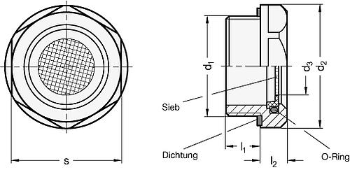 Ganter 7403-AL-M26X1,5-100 Belüftungs  / Entlüftungssiebe - GN 7403 Belueftungs - Entlueftungssiebe-Skizze
