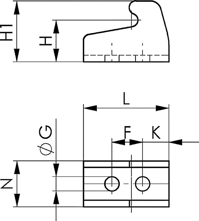 AMF 6848GHNI-3 Gegenhalter, Größe : 3, ØG: 6,5, H: 19, L: 39 - LE 6848GHNI Gegenhalter -Skizze