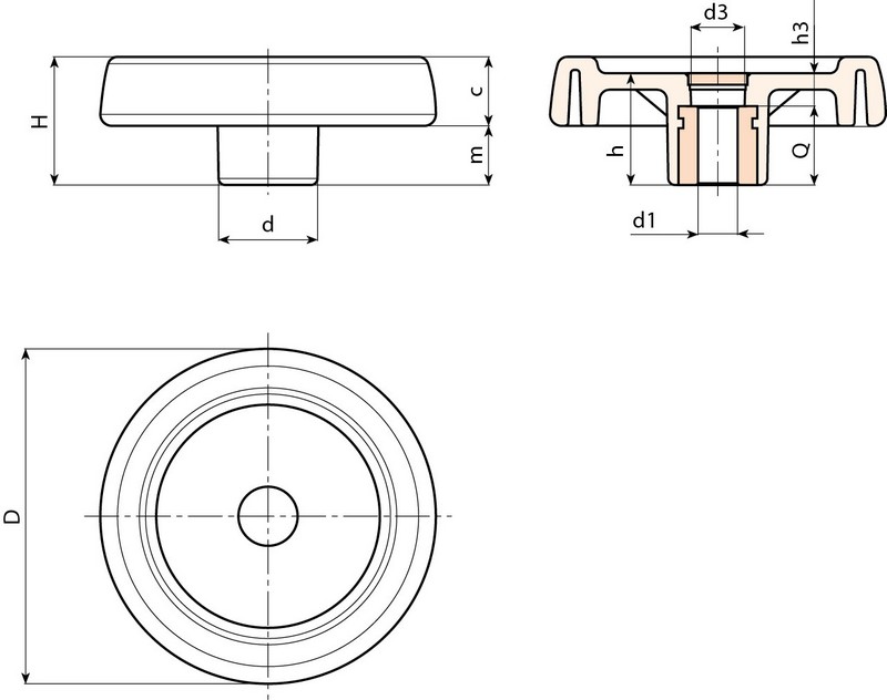 Leschhorn C196 Scheibenhandräder  D 125; Bohrung 5H9; d 36; schwarz - Boteco C196 Scheibenhandraeder
