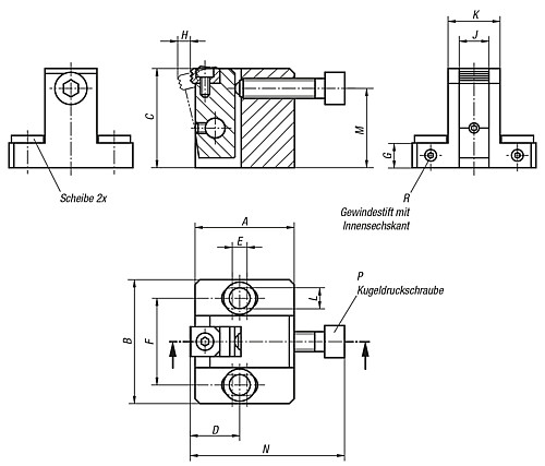 Norelem 04575-080400 NIEDERZUGSPANNER M8 - Norelem 04575 Niederzugspanner