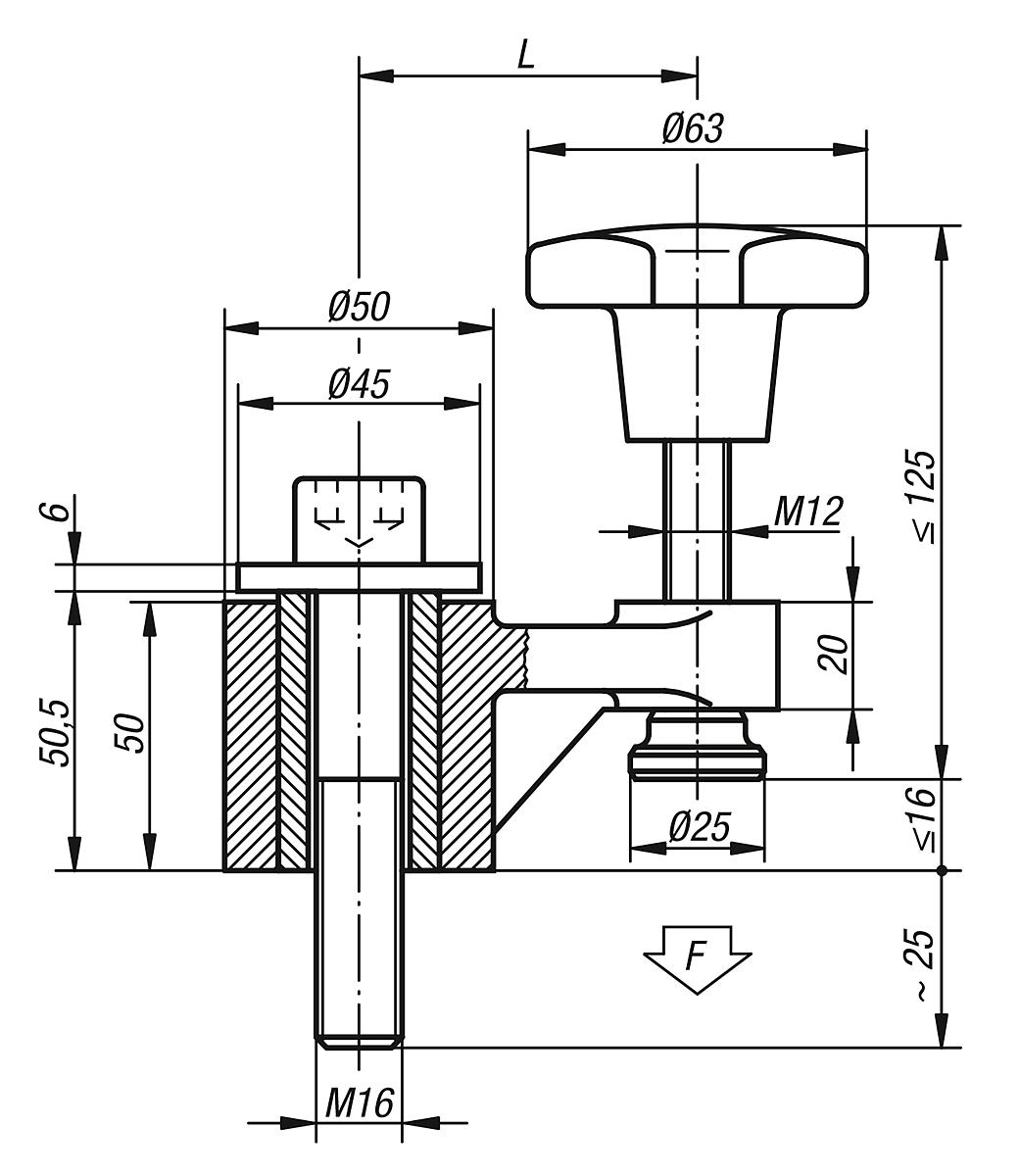 Kipp K0019.02 SCHWENKSPANNER L=100, - K0019 Schwenkspanner - Massblatt