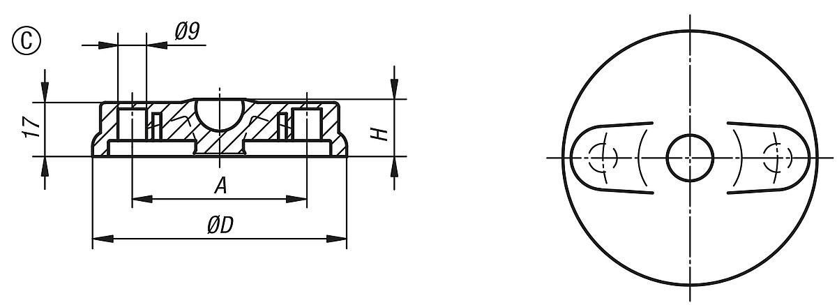 Kipp K0415.3100 TELLER F. GELENKFU? FORM C, - K0415-C Teller fuer Gelenkfuesse aus Kunststoff - Form C - Massblatt