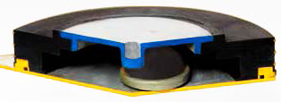EFFBE SLM Elemente, SLM 1 A, D= 73, H= 65, Traglast max. 0,65 kN - SLM-D mit integriertem Viskosedaempfer Querschnitt