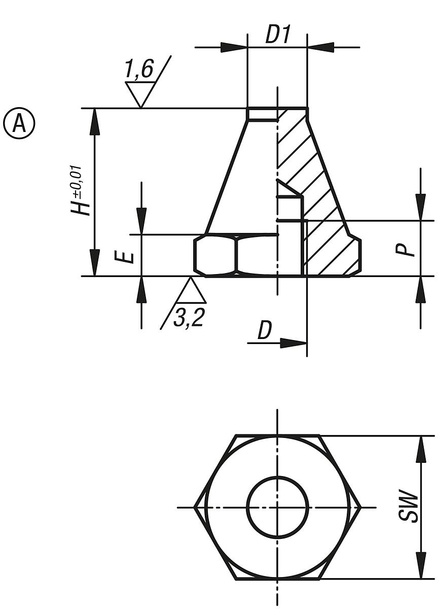 Kipp K0294.106012 AUFLAGEBOLZEN FORM A, D=M6, H=12,5 - K0294-A Auflagebolzen Form A - Massblatt