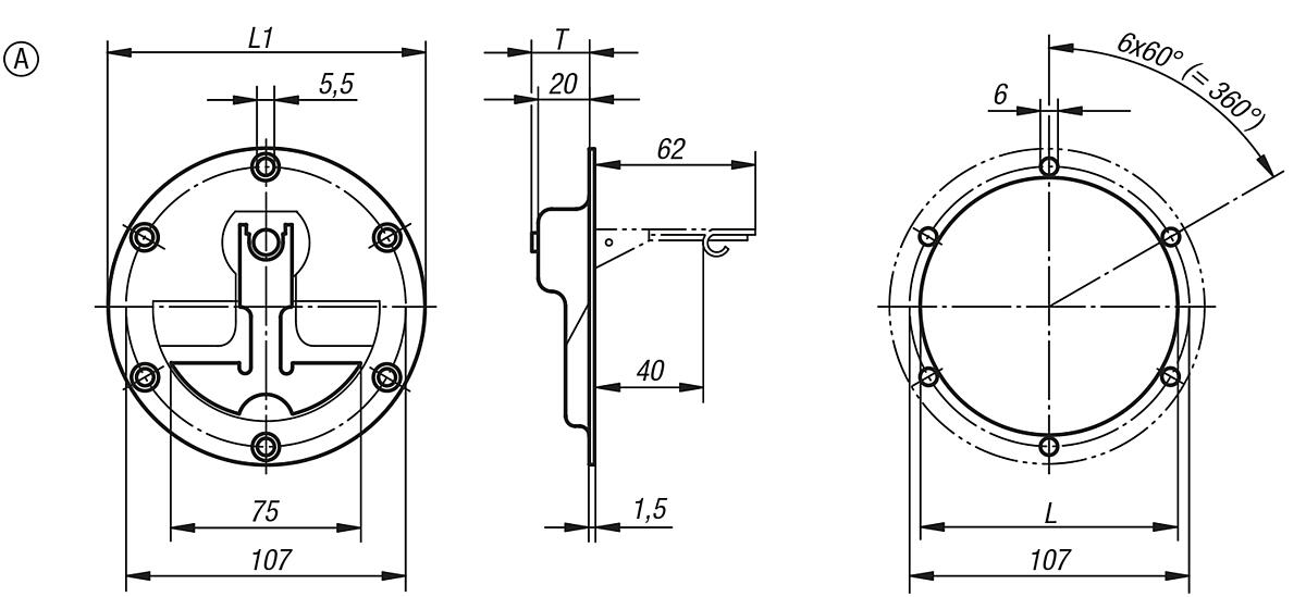 Kipp K0243.1120000 EINBAUGRIFF FORM A EDELSTAHL, - K0243-A Einbaugriffe Edelstahl - Form A - Massblatt