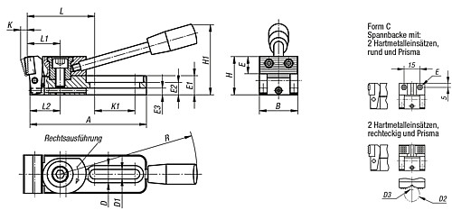 Norelem 04516-006015 NIEDERZUGSPANNER FORM C, RECHTSAUSFÜHRUNG - Norelem 04516-C Niederzugspanner Form C