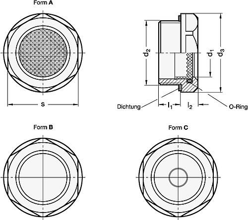 Ganter 744-14-M20X1,5-A PRISMATIC-ÖLSCHAUGLAS AUS ALUMINIUM - GN 744 Oelschauglaeser - Aluminium - Kunststoff-Skizze