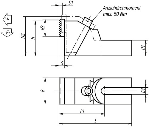 Kipp K0891.19 STABILSPANNBACKE B1=19, - KIPP K0891 Stabilspannbacken