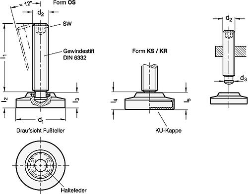 Ganter 6311.6-50-M10-37-G Edelstahl Gelenkfüße - GN 6311-6 Edelstahl Gelenkfuesse-Skizze
