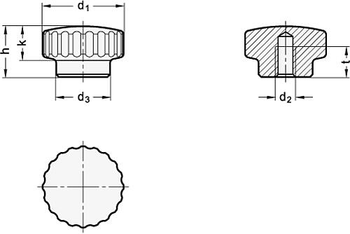 Ganter 536-20-M5-MT EDELSTAHL RÄNDELMUTTER - GN 536 Raendelmuttern - Edelstahl-Skizze