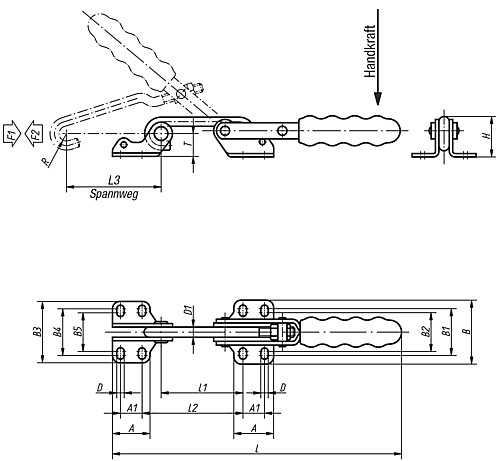 Kipp K0079.0130 HAKENSPANNER HORIZONTAL, P=130 daN - KIPP K0079 Hakenspanner horizontal mit Gegenhalte