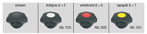 Kipp K0154.205 STERNGRIFF D1=25  M5          EDELSTAHL, FORM K, DECKEL SCHWARZ - KIPP K0154-K Sterngriffe aehnlich DIN 6336 Stahltei