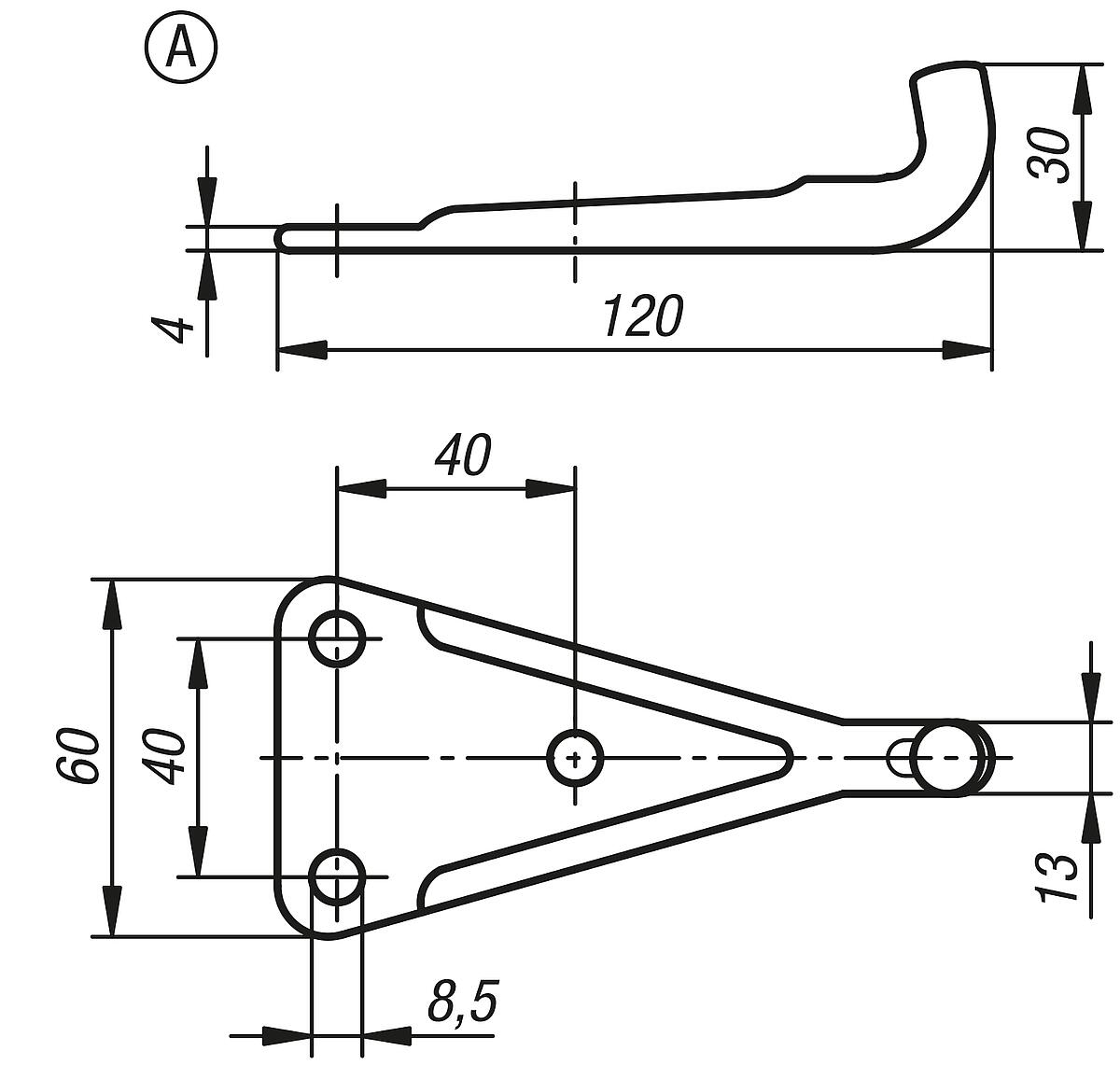 Kipp K0052.91851201 GEGENHAKEN ZU SPANNVERSCHLUSS, FORM A, STAHL - K0052-GHA Gegenhaken Form A - Massblatt