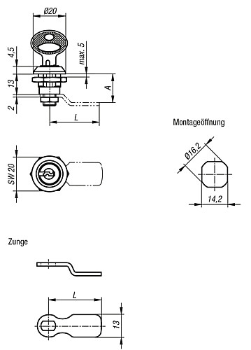 Kipp K0520.131 DREHRIEGEL ABSCHLIE+BAR KLEINE AUSFÜHRUNG - KIPP K0520 Drehriegel abschliessbar kleine Ausfuehr