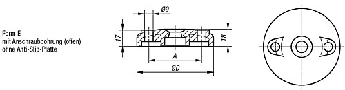 Kipp K0423.5080 TELLER F. STELLFUSS FORM E, - KIPP K0423-E Teller fuer Stellfuesse aus Kunststoff -