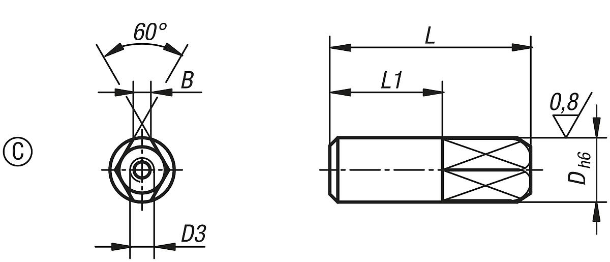 Norelem 03105-252 AUFNAHMEBOLZEN ABZIEHBAR  FORM C, D=25 - NLM 03105-C Aufnahmebolzen abziehbar Form C - Massblatt