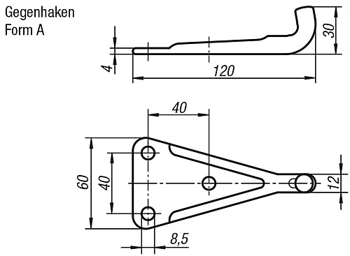 Kipp K0052.91851201 GEGENHAKEN ZU SPANNVERSCHLUSS, FORM A, STAHL - KIPP K0052-GHA Gegenhaken Form A