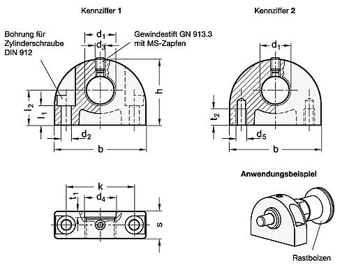 Ganter 412.1-35-M10 HALTER FÜR RASTBOLZEN - GN 412-1 Haltestuecke - Zink Druckguss-Skizze