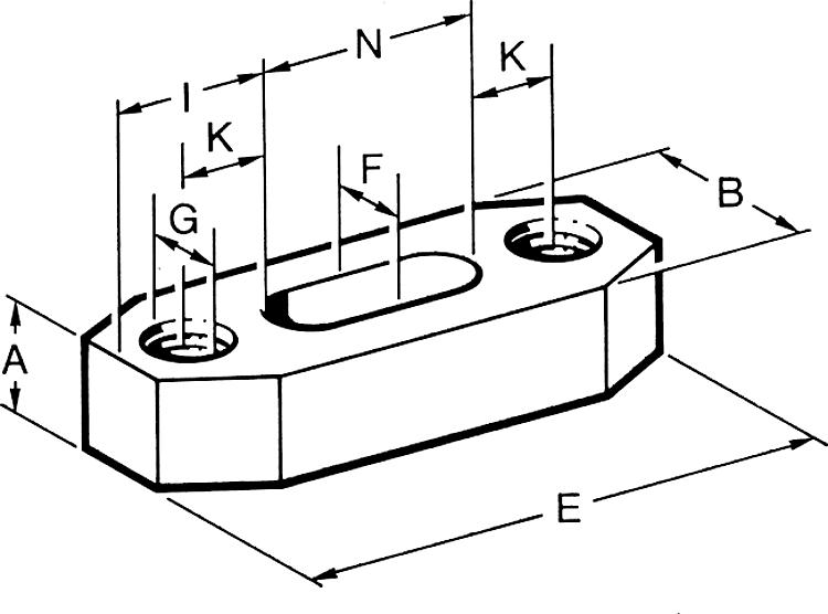 AMF 7110GD-12-1 Spanneisen, doppelt (kurz), Größe : 12, A x B: 15x30, E: 80, F: 12,5 - LE 7110GD- -1 Spanneisen - doppelt - kurz - Skizze